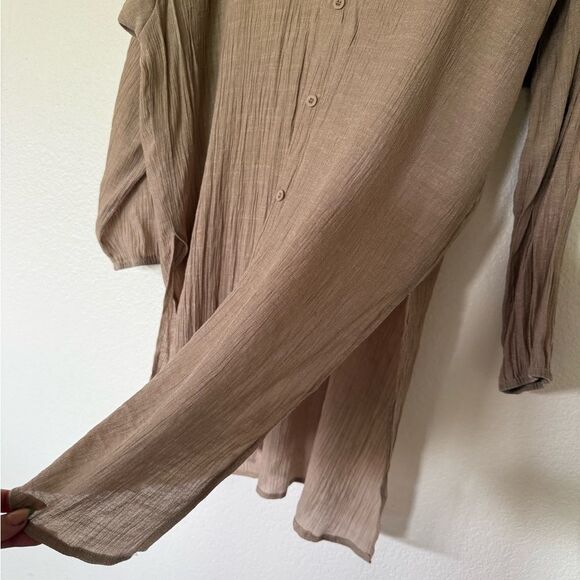 Tan Button-Up Long Shirt - Picture 5 of 5
